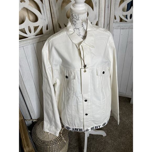 New! Last Heavy Mens XL Made in USA White Denim Jean Jacket ‘Teenage Wolf Pack’ - Picture 4 of 9